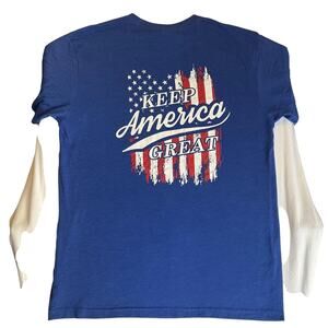 Next Level Apparel Men Shirt L Blue Keep America Great Graphic Print Short